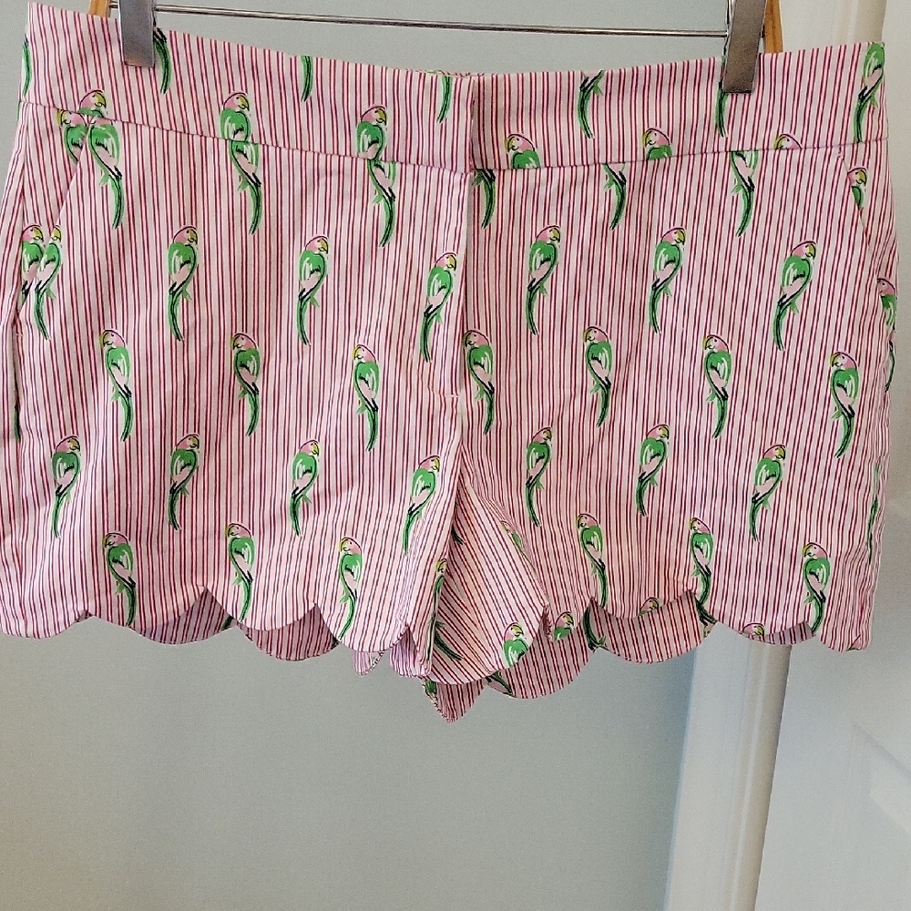 Crown & Ivy Tropical Parrot Pink & Green Striped Bermuda Shorts Sz 14